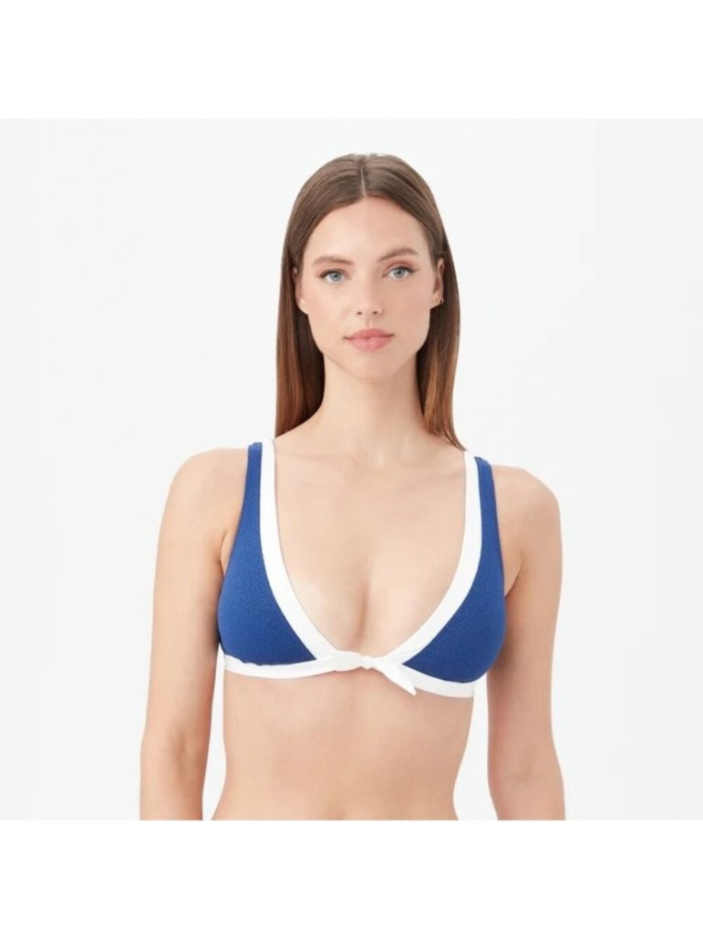 Trina Turk Courtside Banded Swim Bra Triangle Bikini Top Blue White Sz 12 NEW